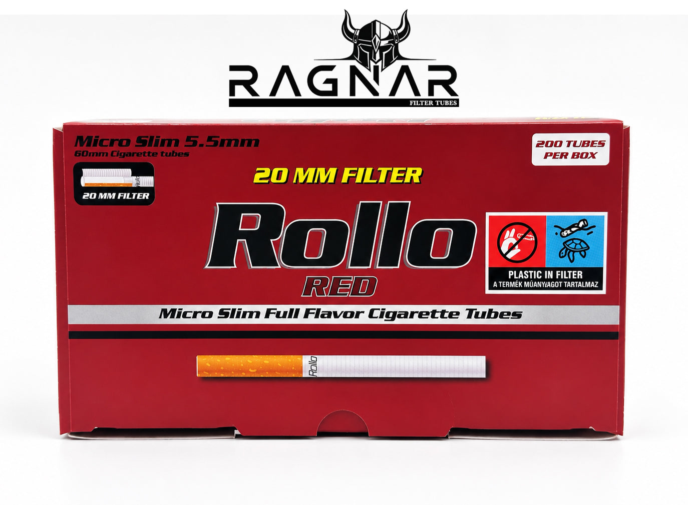 200 X Rollo 5.5mm Micro Slim Red 20mm Empty Filter Tubes