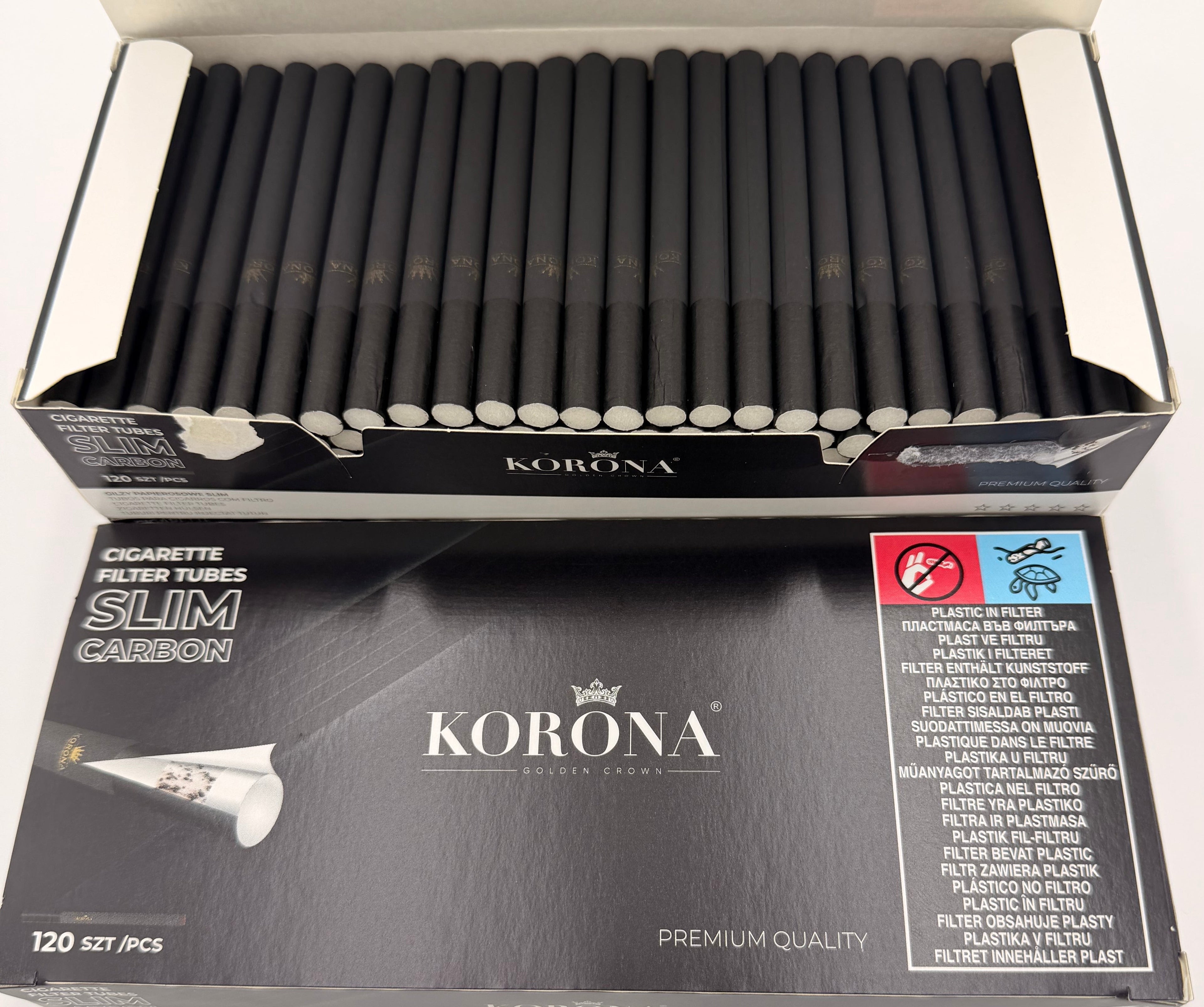 120 X Korona Slim Black Charcoal Carbon Filter Tubes 6.5mm