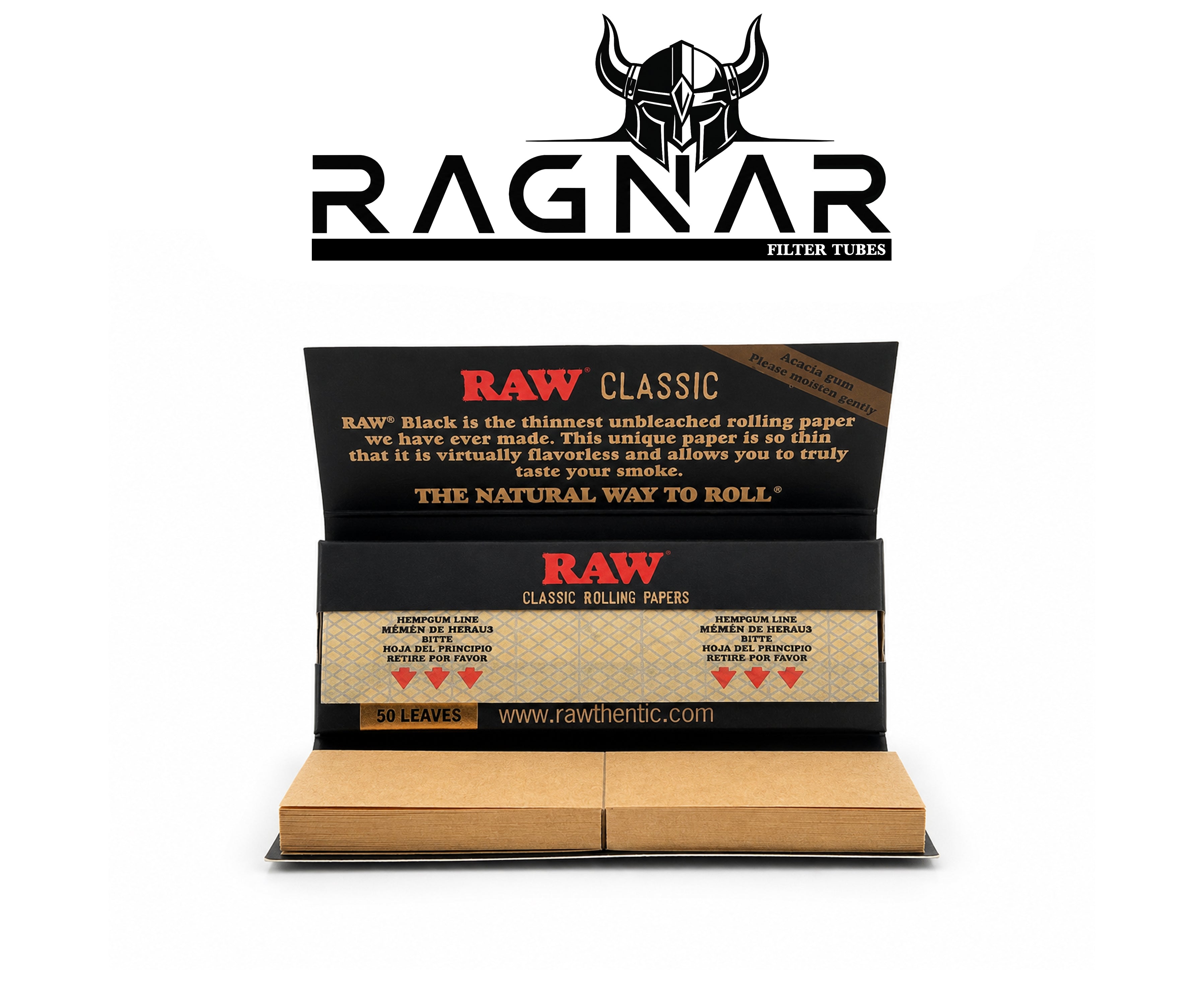 RAW Classic rolling paper Black 1-1/4 +Tips Per Booklet