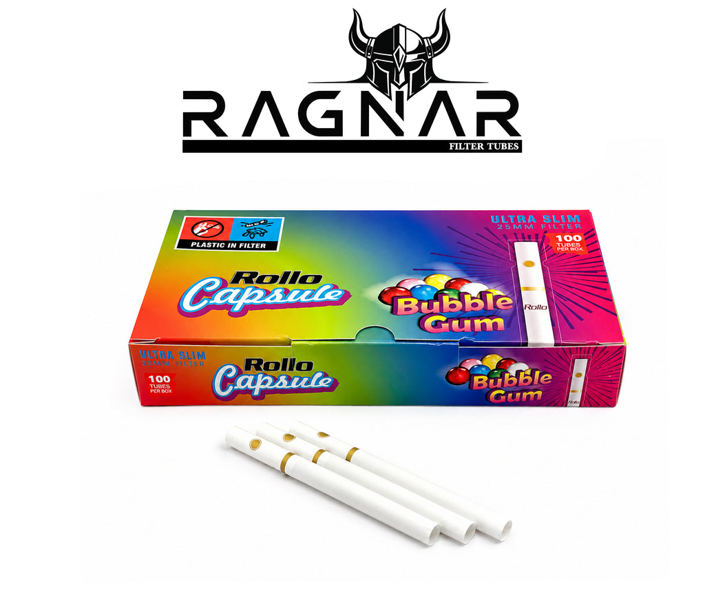 Ultra Slim Bubble Gum Pop Capsule 25mm Filter Tubes. 100 x Ultra Slim Tubes