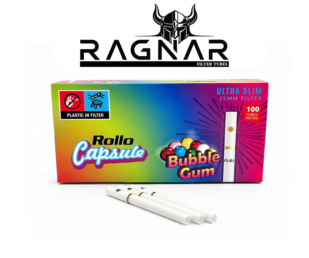 Ultra Slim Bubble Gum Pop Capsule 25mm Filter Tubes. 100 x Ultra Slim Tubes