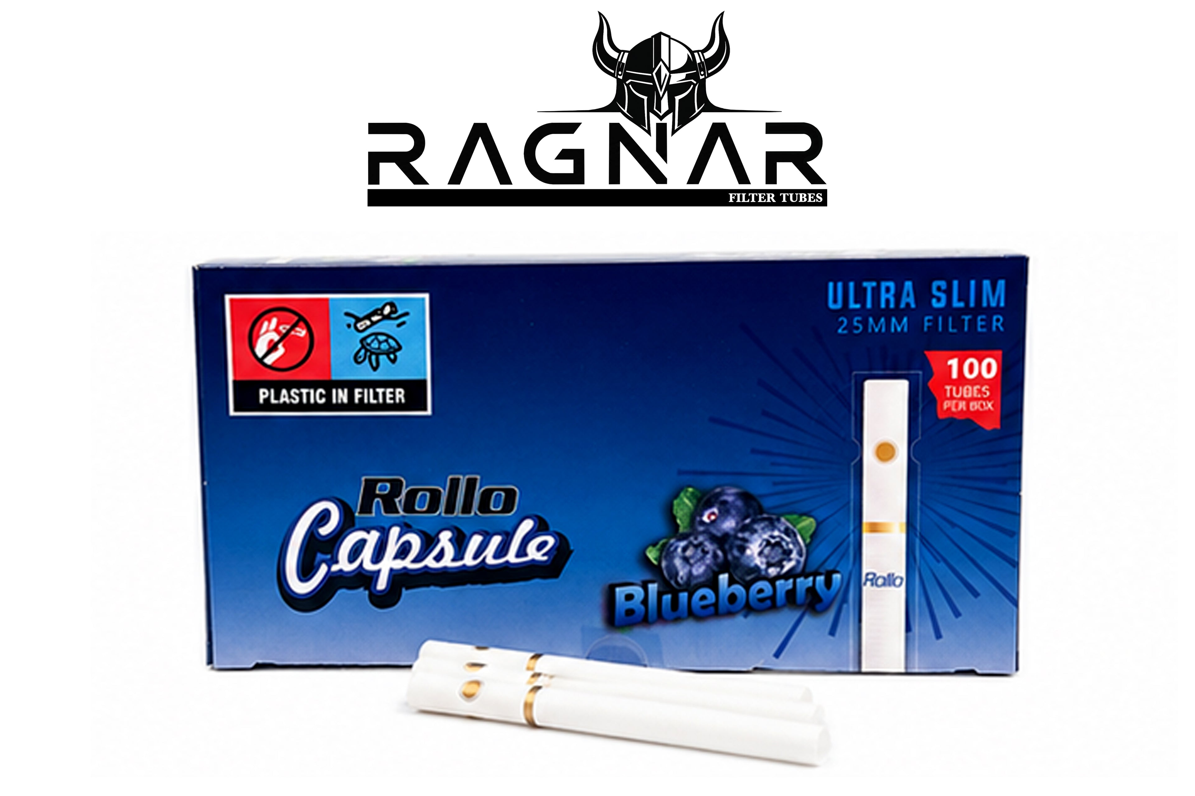 Ultra Slim Blueberry Pop Capsule 25mm Filter Tubes. 100 x Ultra Slim Tubes