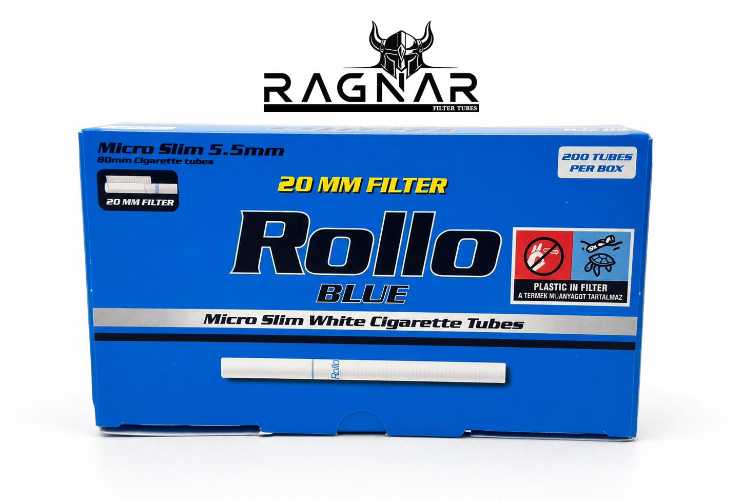 200 X Rollo 5.5mm Micro Slim Blue 20mm Empty Filter Tubes