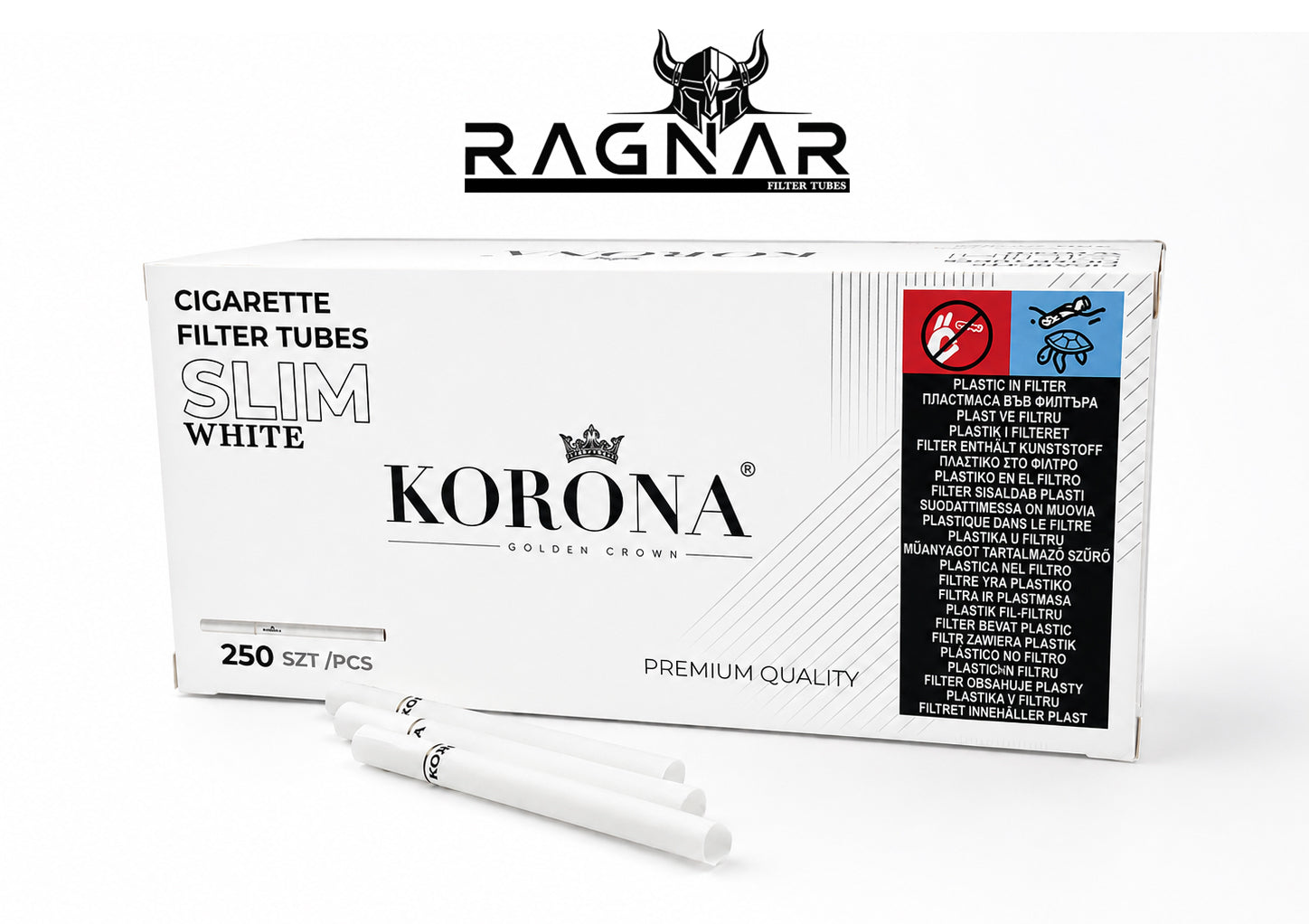 Korona White Slim 6.5mm Filter Tubes. 250 x Slim Tubes