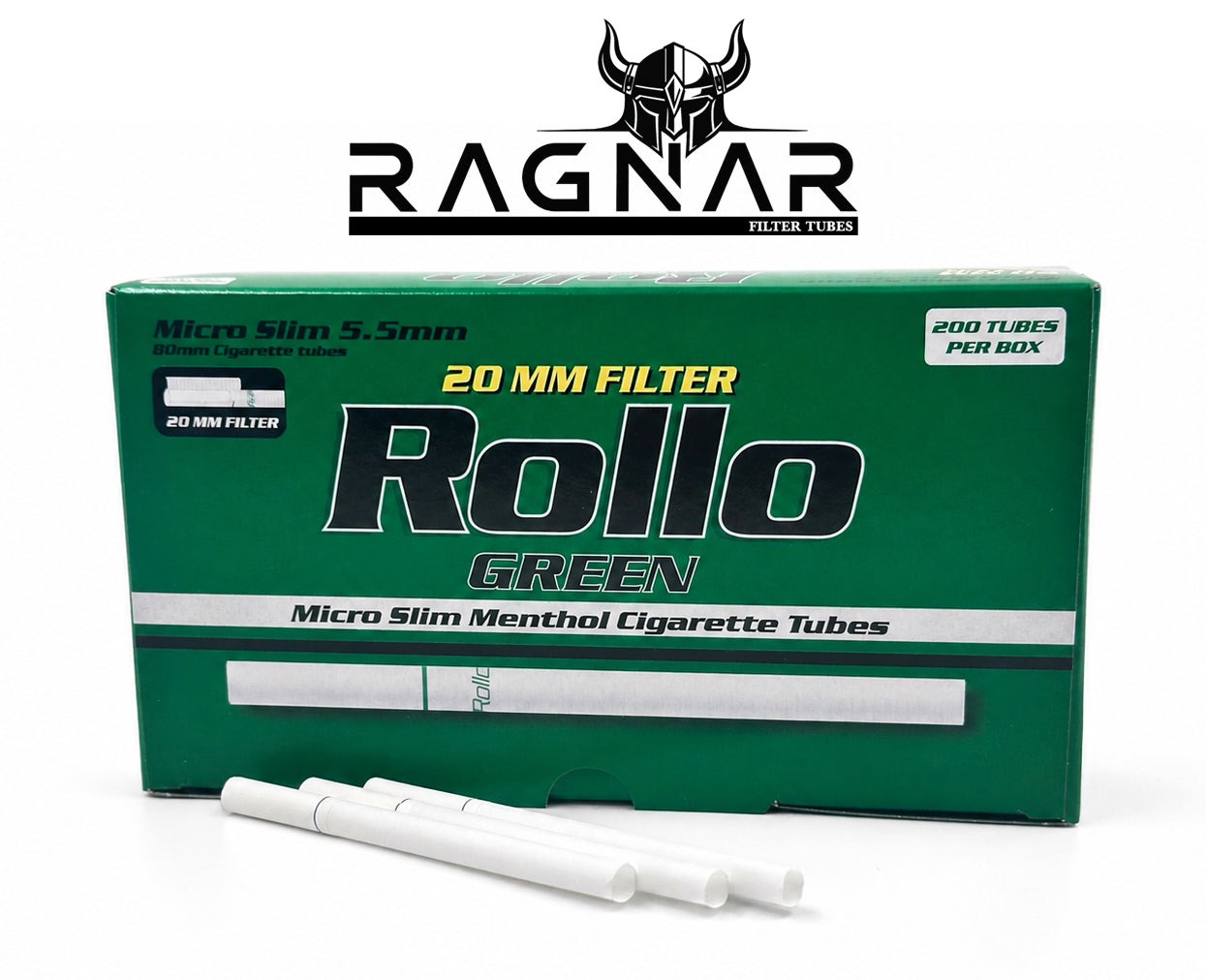200 X Rollo 5.5mm Micro Slim Green Menthol 20mm Empty Filter Tubes